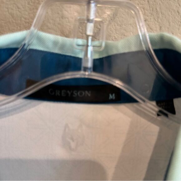 Greyson | M | Lions Tooth Pattern Short Sleeve Polo Shirt Arctic fox white teal - Picture 4 of 11